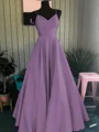 A-Line/Princess Spaghetti Straps Floor-Length Satin Prom Dresses With Ruffles