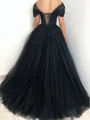 A-line Off-the-Shoulder Appliques Lace Floor-Length Tulle Corset Dress