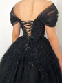 A-line Off-the-Shoulder Appliques Lace Floor-Length Tulle Corset Dress