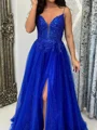 A-line Spaghetti Straps Sequin Floor-Length Tulle Corset Dress