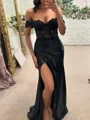Sheath Off-the-Shoulder Appliques Lace Sweep Train Silk Like Satin Corset Dress