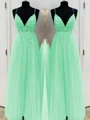 A-Line/Princess V-neck Floor-Length Tulle Prom Dresses With Beading