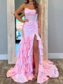 A-line/Princess Silk Like Satin Sweetheart Sleeveless Court Train Leg Slit Dress