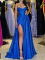 A-line/Princess Spaghetti Straps Sleeveless Ankle-Length Leg Slit Dress