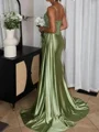 Sheath/Column Silk Like Satin Spaghetti Straps Sleeveless Sweep Train Leg Slit Dress