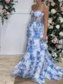 A-line Sweetheart Cascading Ruffles Sweep Train Corset Dress