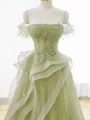 A-line Off-the-Shoulder Appliques Lace Floor-Length Tulle Corset Dress
