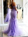 Sheath Off-the-Shoulder Appliques Lace Sweep Train Tulle Corset Dress