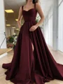 A-Line/Princess Straps Court Train Satin Prom Dresses With Pockets