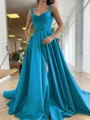 A-Line/Princess Straps Court Train Satin Prom Dresses With Pockets