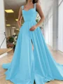 A-Line/Princess Straps Court Train Satin Prom Dresses With Pockets