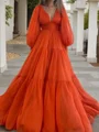 A-Line/Princess V-neck Floor-Length 30D Chiffon Prom Dresses With Pleated