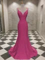 Trumpet/Mermaid V-neck Sweep Train Jersey Prom Dresses