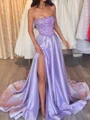 A-line Straight Sequin Court Train Satin Dress
