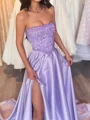 A-line Straight Sequin Court Train Satin Dress