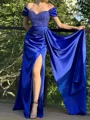 Sheath Off-the-Shoulder Beading Floor-Length Silk Like Satin Dress