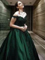 Ball Gown Off-the-Shoulder Floor-Length Satin Prom Dresses With Appliques Lace