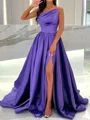 A-line Square Pleated Sweep Train Satin Dress