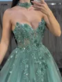 A-line Sweetheart Appliques Lace Floor-Length Tulle Corset Dress
