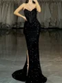 Sheath Sweetheart Sequin Sweep Train Velvet Sequins Corset Dress