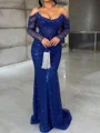Sheath Off-the-Shoulder Long Sleeves Sequin Sweep Train Corset Dress