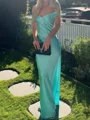 Sheath Off-the-Shoulder Floor-Length Silk Like Satin Dress