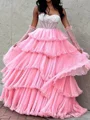 A-line Organza Straight Sleeveless Sweep Train Prom Dresses