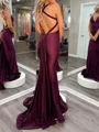 Trumpet Jersey V-neck Sleeveless Sweep Train Prom Dresses