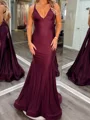 Trumpet Jersey V-neck Sleeveless Sweep Train Prom Dresses