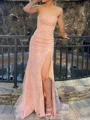 Sheath Tulle Straight Sleeveless Court Train Prom Dresses