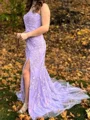 Sheath Tulle Straight Sleeveless Court Train Prom Dresses