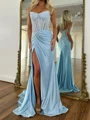 Sheath Silk Like Satin Sweetheart Sleeveless Court Train Prom Dresses
