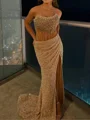 Sheath Sequins Straight Sleeveless Court Train Prom Dresses