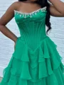 A-line Chiffon Straight Sleeveless Sweep Train Prom Dresses