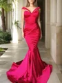 Trumpet/Mermaid Sweetheart Sweep Train Silk Like Satin Prom Dresses With Ruffles