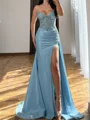 Sheath Sweetheart Appliques Lace Sweep Train Corset Prom Dress