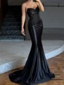 Sheath Sweetheart Appliques Lace Sweep Train Silk Like Satin Corset Prom Dress