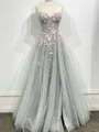 A-line Sweetheart Appliques Lace Floor-Length Tulle Corset Prom Dress