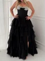 A-line Sweetheart Cascading Ruffles Sweep Train Chiffon Corset Prom Dress