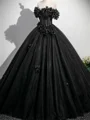 Ball-Gown Off-the-Shoulder Flower Floor-Length Tulle Corset Prom Dress