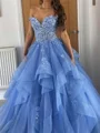 Ball-Gown Off-the-Shoulder Appliques Lace Floor-Length Tulle Corset Prom Dress