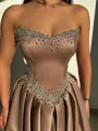 A-line Straight Beading Floor-Length Satin Corset Prom Dress