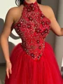 A-line Halter Beading Floor-Length Tulle Corset Prom Dress