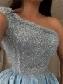 A-line One-Shoulder Beading Floor-Length Charmeuse Corset Prom Dress