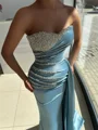 Sheath Sweetheart Rhinestone Sweep Train Charmeuse Corset Prom Dress
