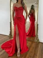 Sheath Straight Pleated Court Train Silk Like Satin Corset Prom Dress
