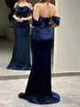 Sheath Off-the-Shoulder Pleated Sweep Train Silk Like Satin Corset Prom Dress