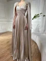 A-line V-neck Pleated Floor-Length Silk Like Satin Corset Prom Dress