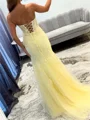 Sheath Sweetheart Appliques Lace Sweep Train Tulle Prom Dress