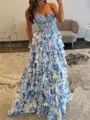 A-line Spaghetti Straps Cascading Ruffles Floor-Length Corset Prom Dress